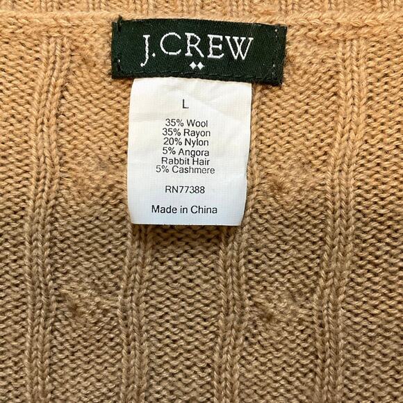 J. Crew Tan Cable Knit Crew Neck Wool Angora Cashmere Blend Sweater Size L - Picture 4 of 6